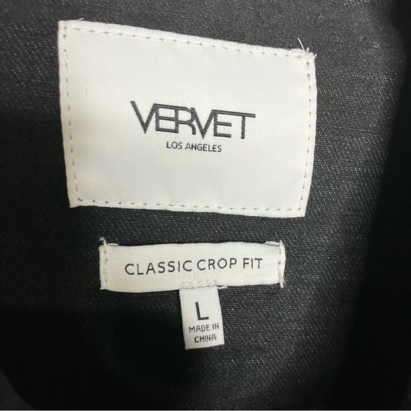 Vervet black coated distressed denim jacket classic crop fit size large - Picture 7 of 10